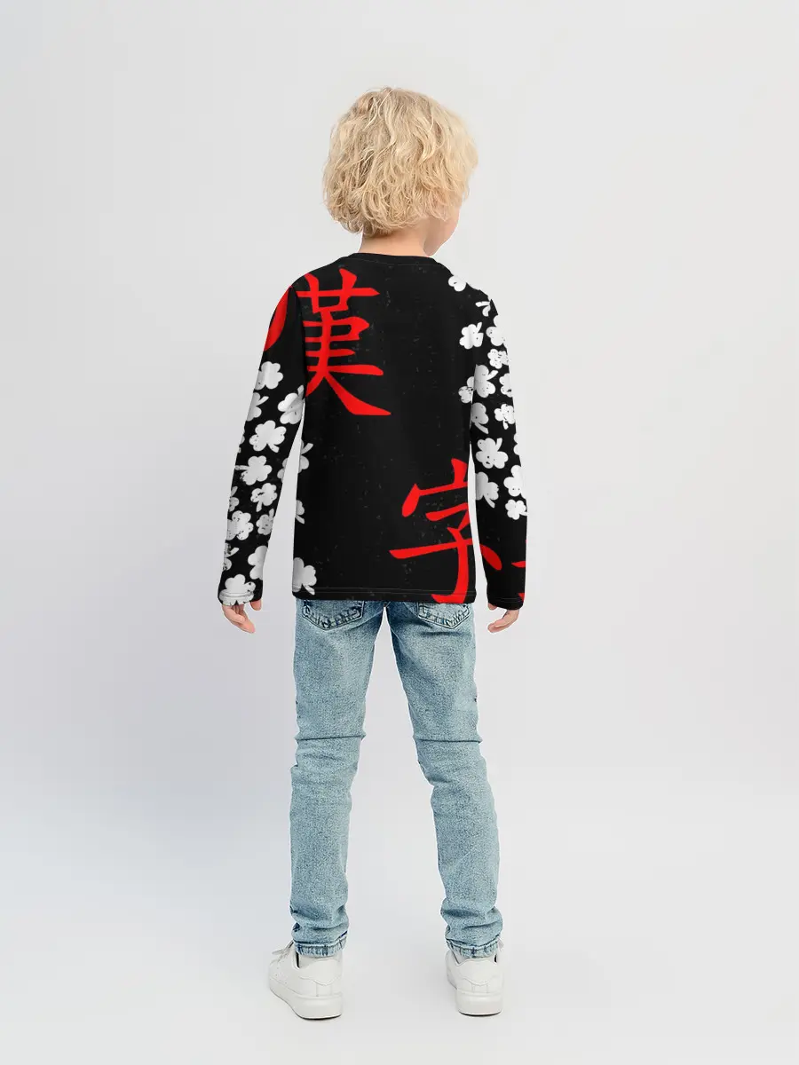 Детский лонгслив / Логотип черный клевер и маленькие листья