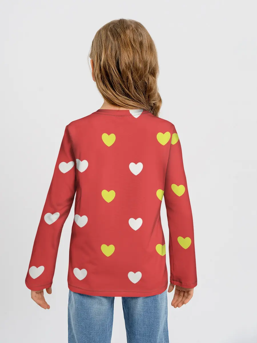 Детский лонгслив / Сердечки на красном паттерн