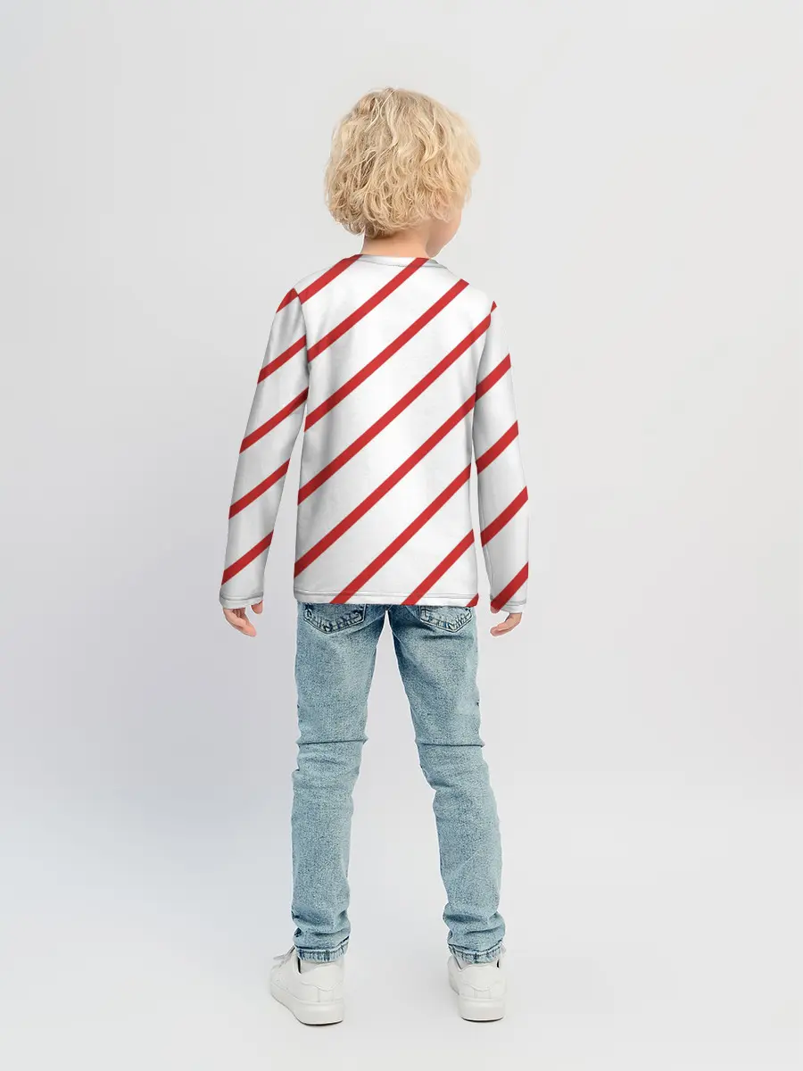 Детский лонгслив / Полосы красные на белом