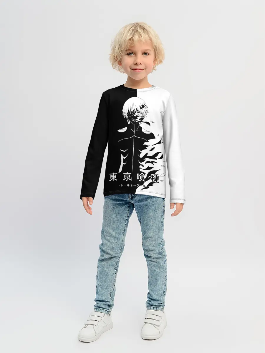 Детский лонгслив / Токийский гуль черно белый Кен