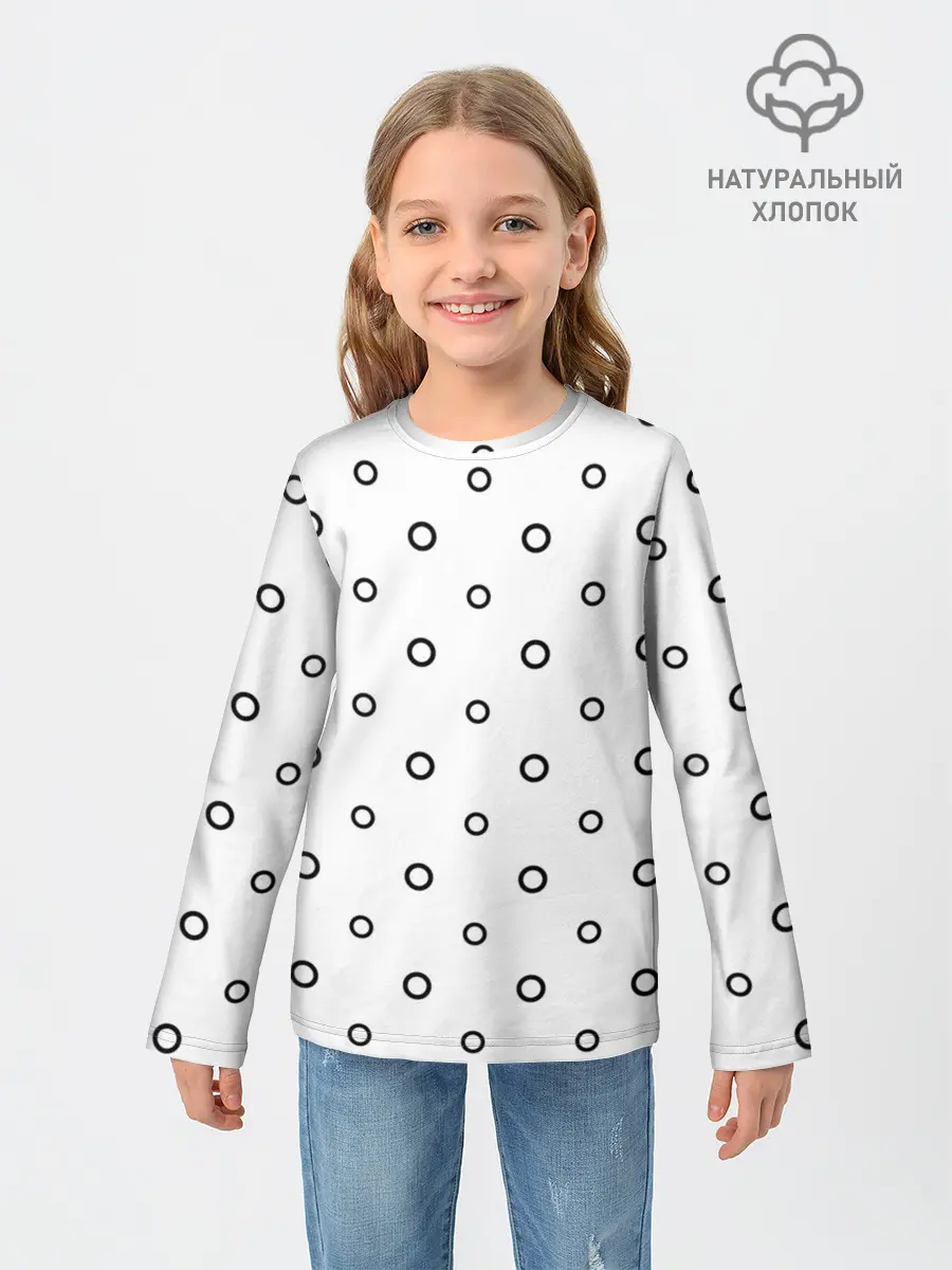 Детский лонгслив / Черно-белый узор в горошек.