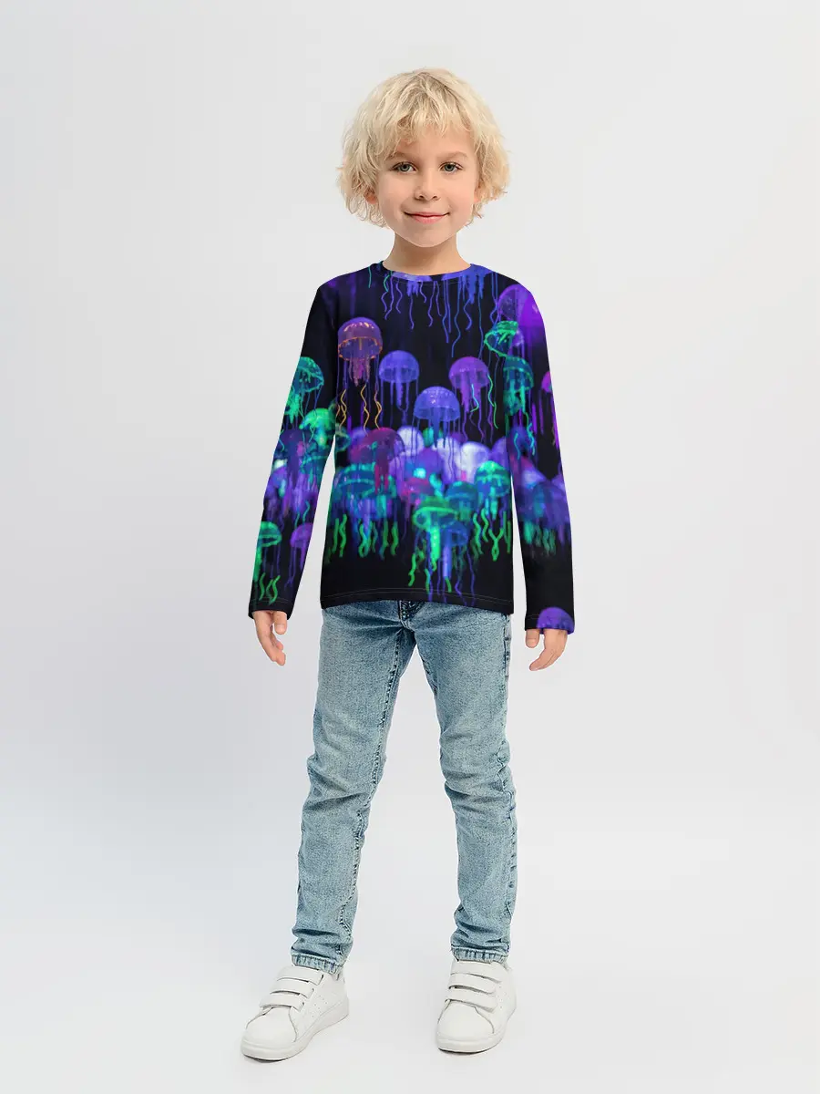 Детский лонгслив / Неоновые медузы