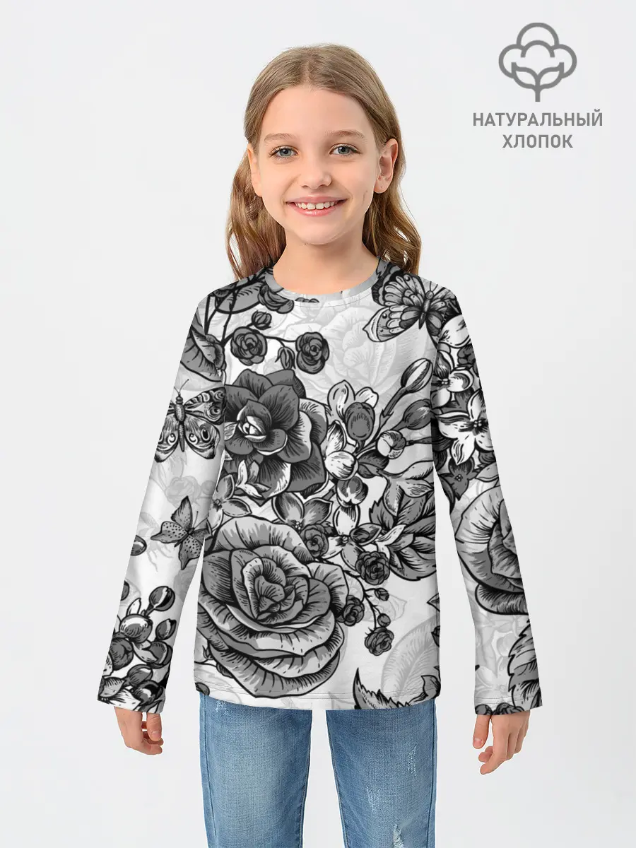 Детский лонгслив / РОЗЫ | ROSES | БАБОЧКИ