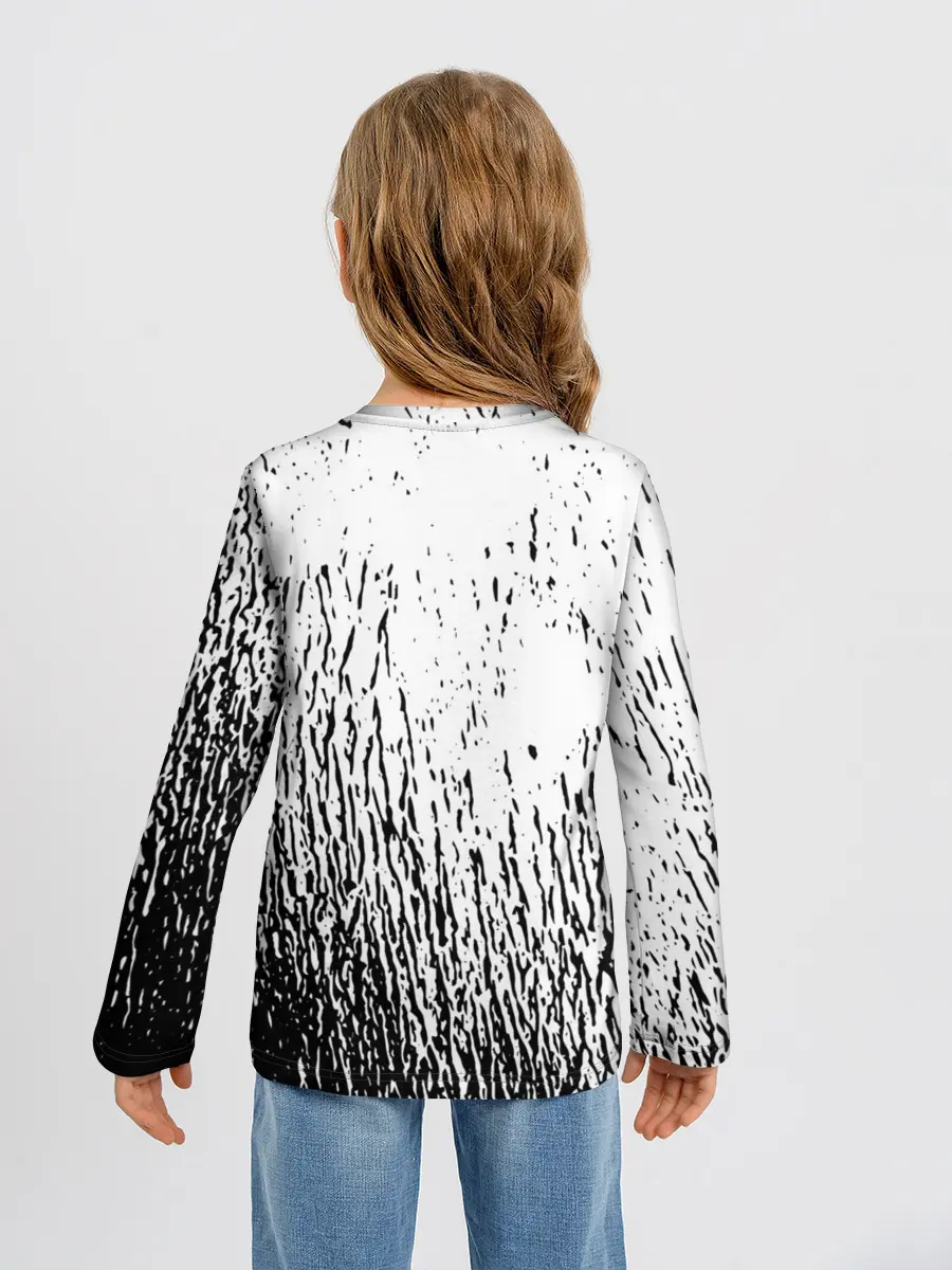 Детский лонгслив / Черный клевер на едко белом фоне