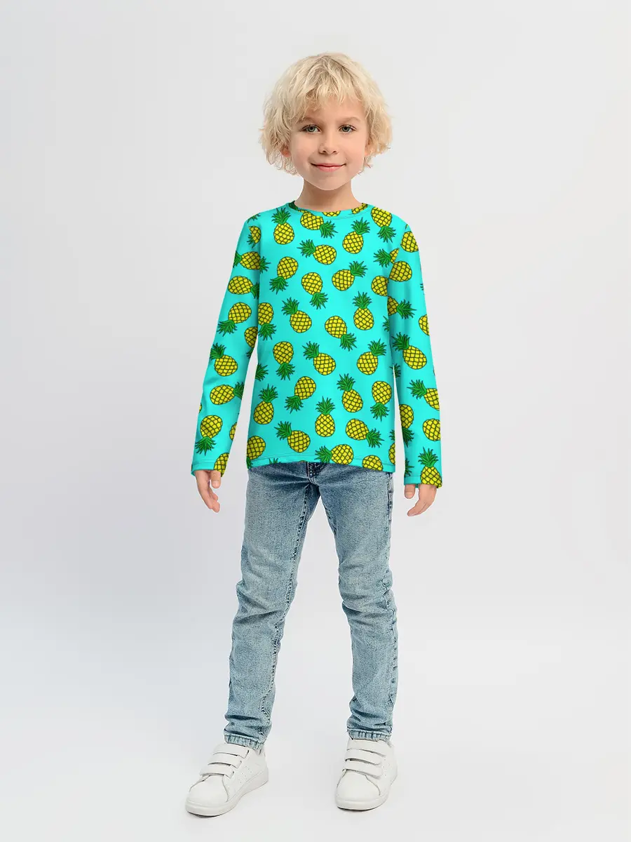 Детский лонгслив / Ананасы аква