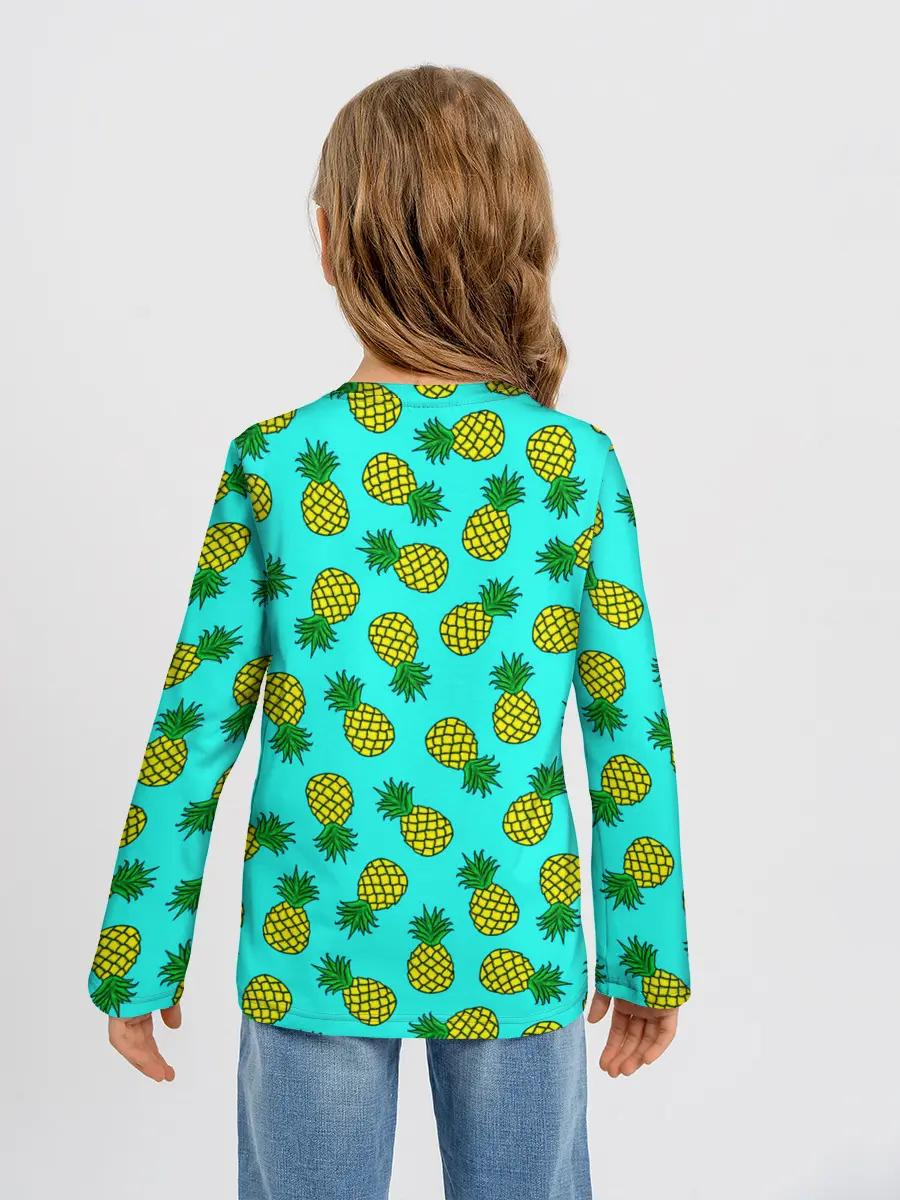 Детский лонгслив / Ананасы аква