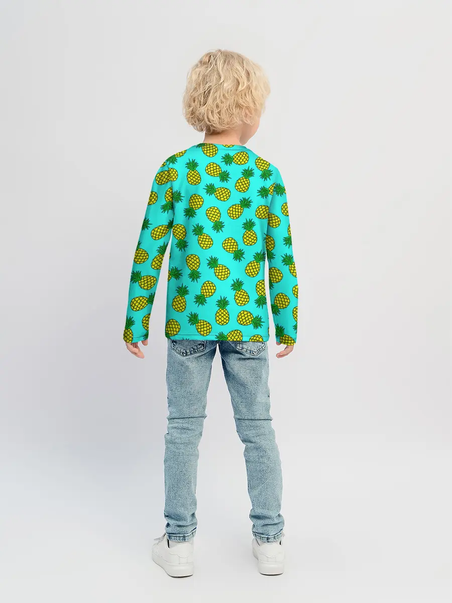 Детский лонгслив / Ананасы аква