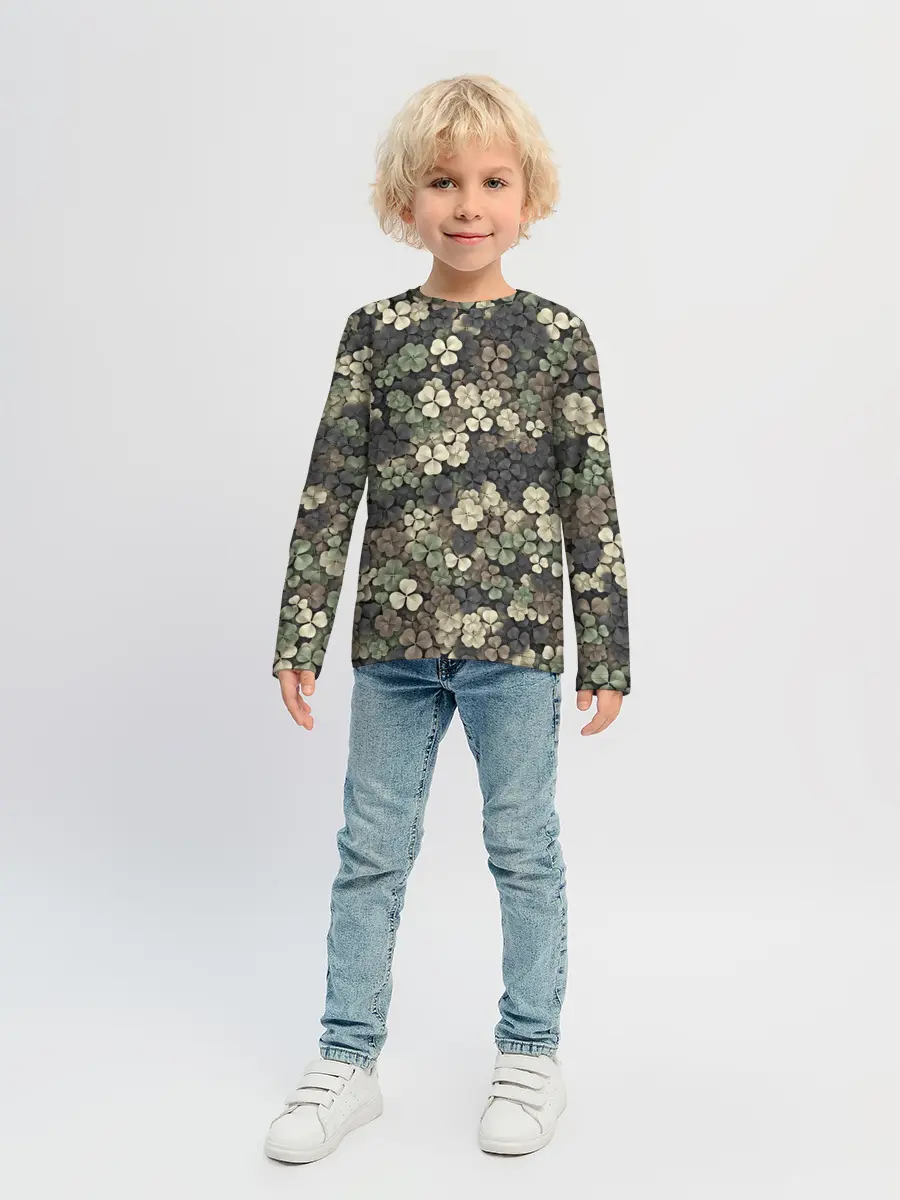 Детский лонгслив / Камуфляж с клевером
