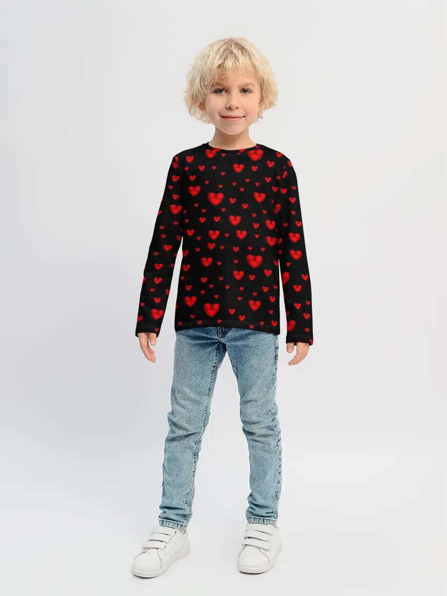 Детский лонгслив / Красные сердца