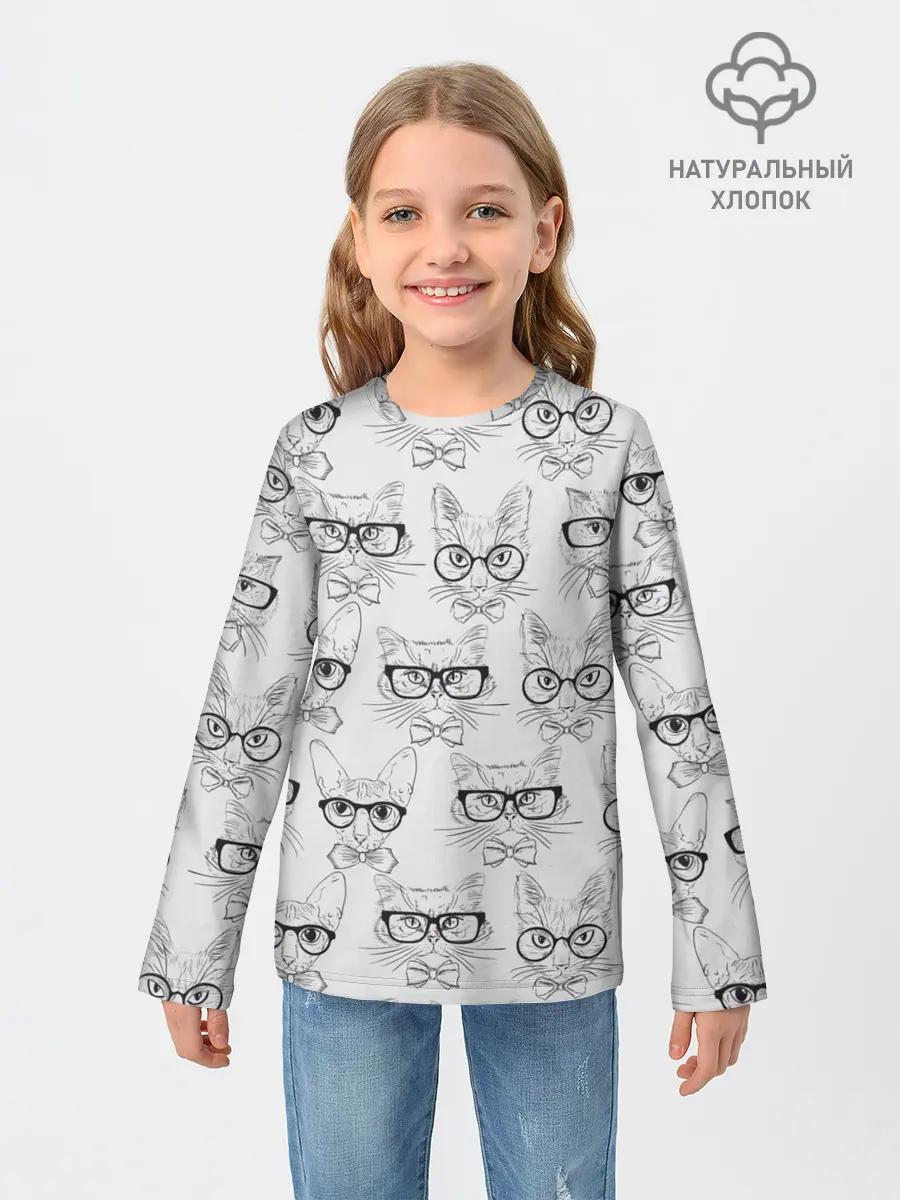 Детский лонгслив / Кошки в очках