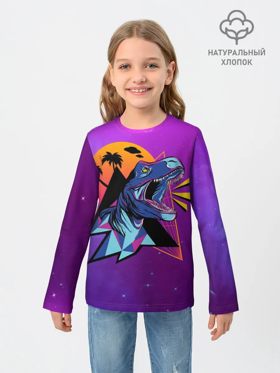 Детский лонгслив / Retrowave Neon Dinosaur