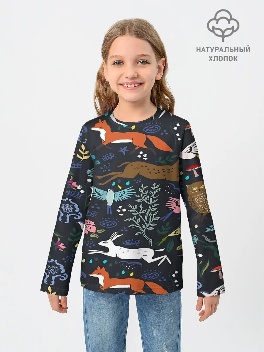 Детский лонгслив / Звери и Природа