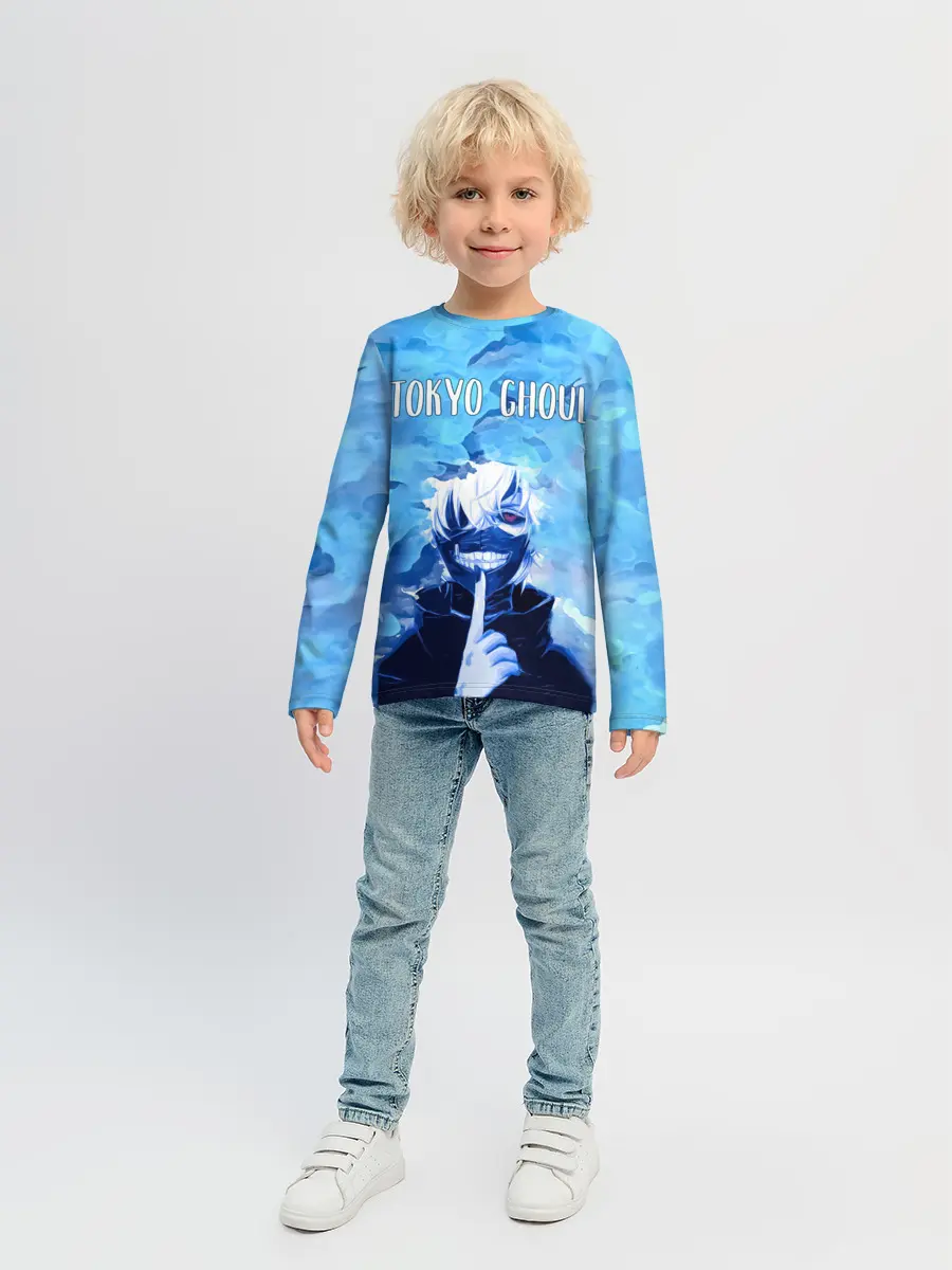 Детский лонгслив / Kaneki Ken на синем фоне