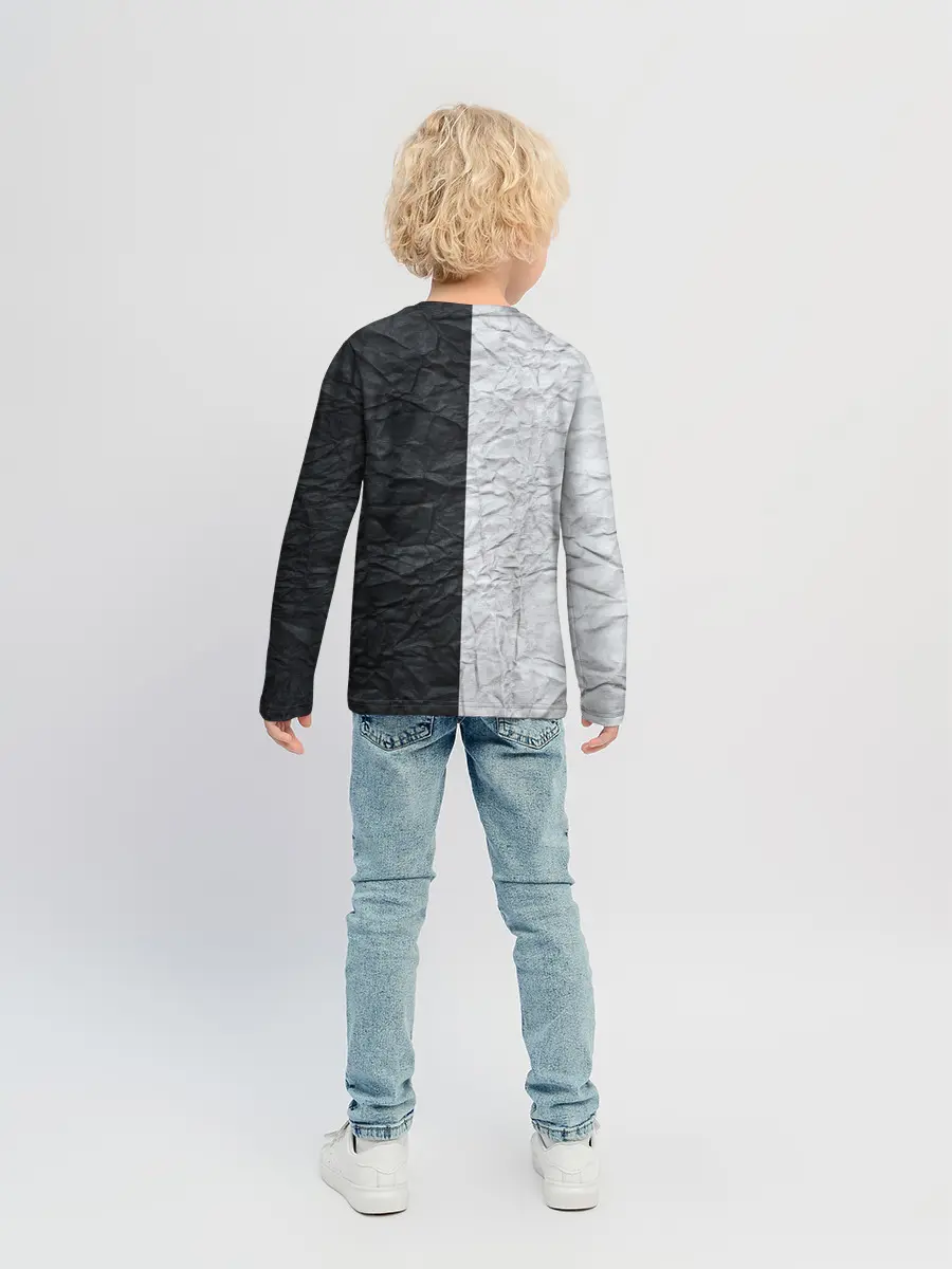 Детский лонгслив / Мятая Черно-Белая Бумага