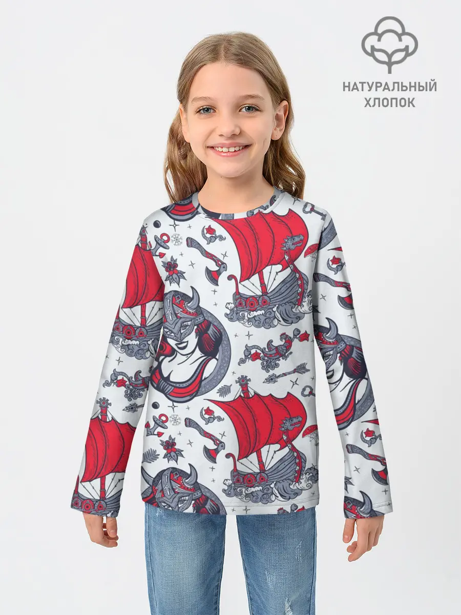 Детский лонгслив / Корабли и девушка викинг