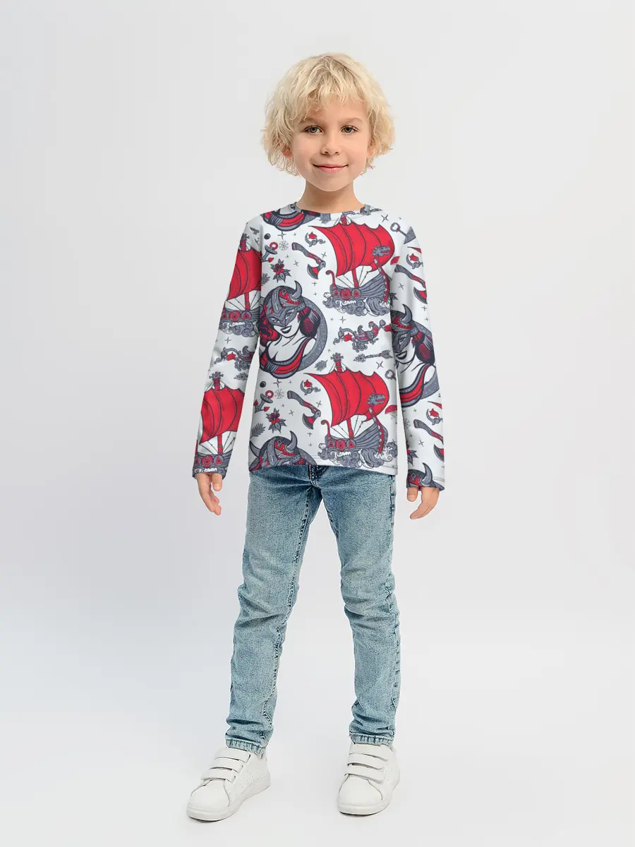 Детский лонгслив / Корабли и девушка викинг