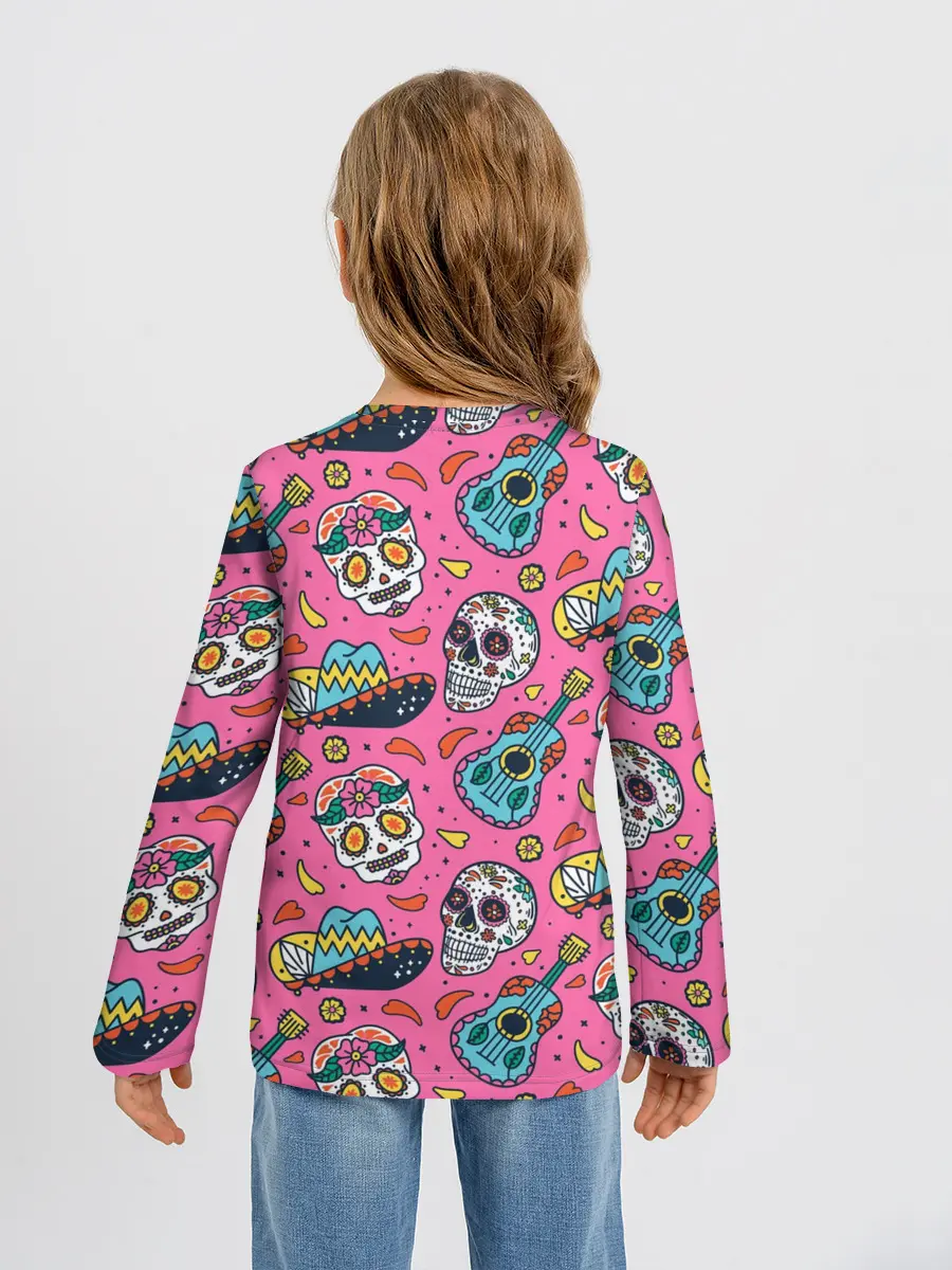 Детский лонгслив / День Мёртвых узор из черепов