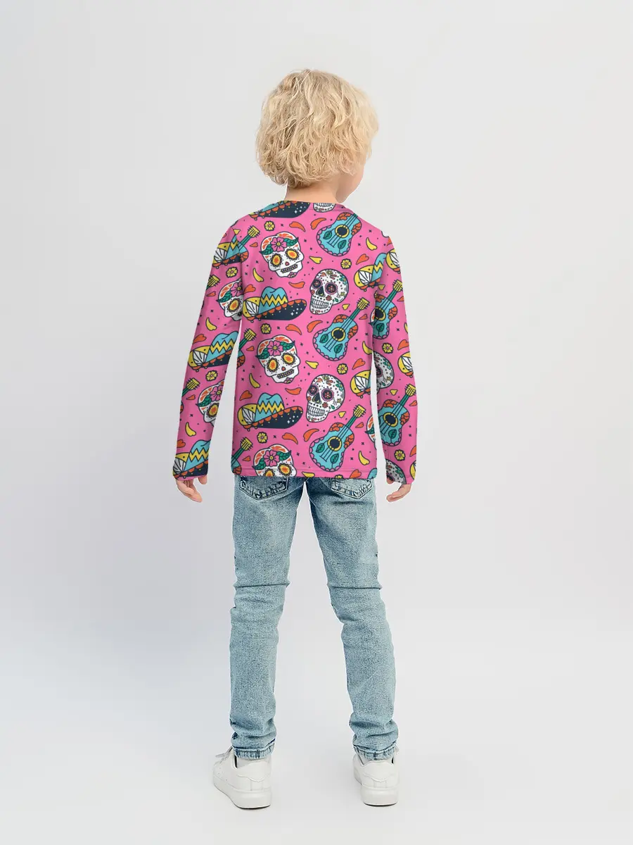 Детский лонгслив / День Мёртвых узор из черепов