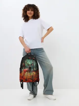 Рюкзак джинсовый / Олень в горящем лесу Сибири