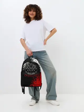 Рюкзак джинсовый / Оверлорд лого краснобелый