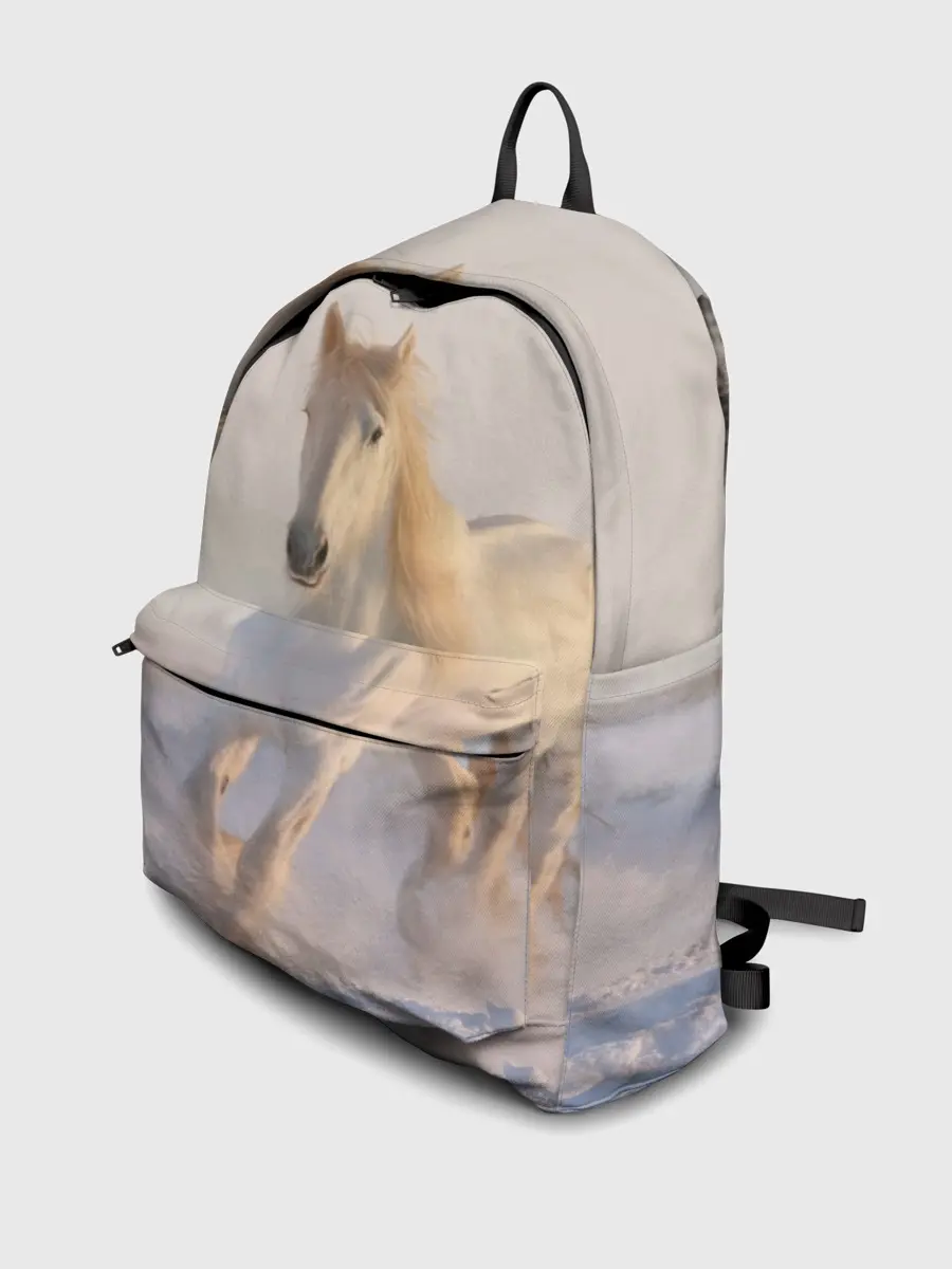 Рюкзак джинсовый / Белая лошадь на снегу