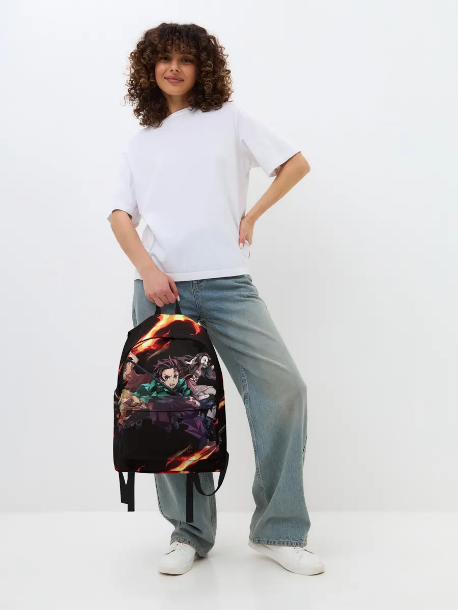 Рюкзак джинсовый / Kimetsu no Yaiba пламенный узор