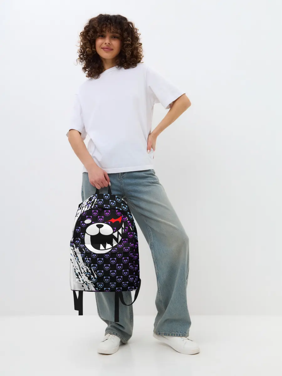 Рюкзак джинсовый / Монокума на фиолетовом паттерне