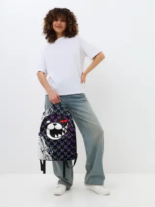 Рюкзак джинсовый / Монокума на фиолетовом паттерне