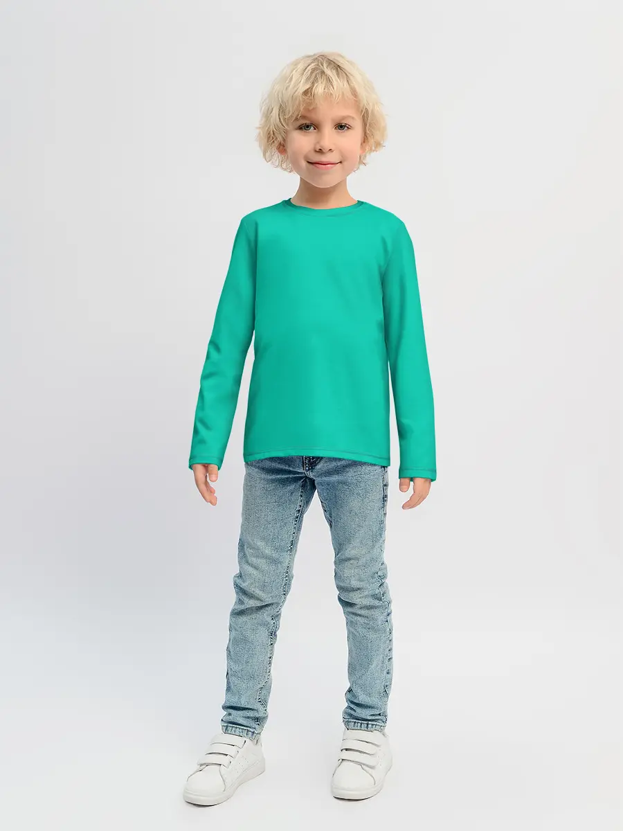 Детский лонгслив / Бискайский зеленый без рисунка