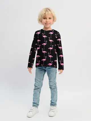 Детский лонгслив / Фламинго | Чёрная