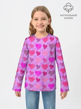 Детский лонгслив / Розовые сердечки