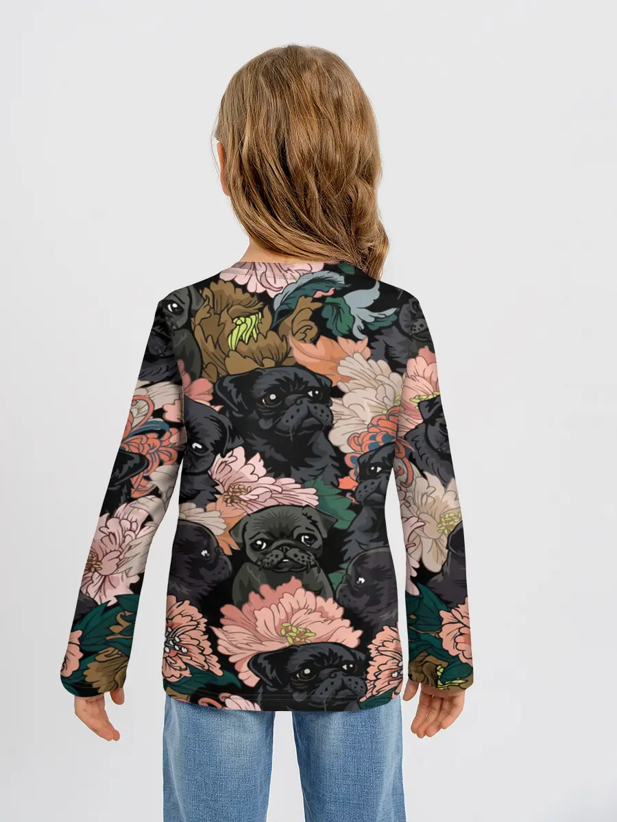 Детский лонгслив / Мопсы и Цветы