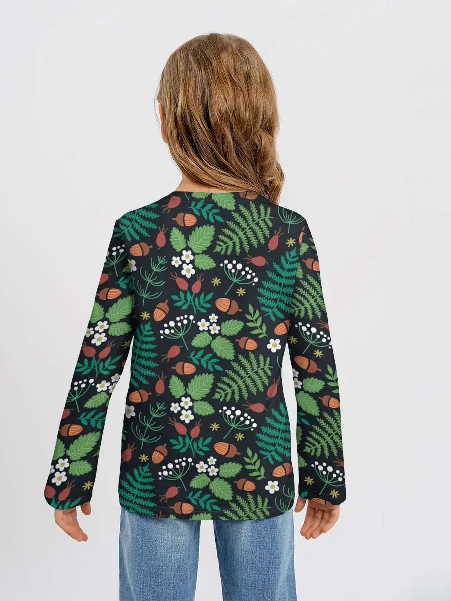 Детский лонгслив / Лесные листочки цветочки