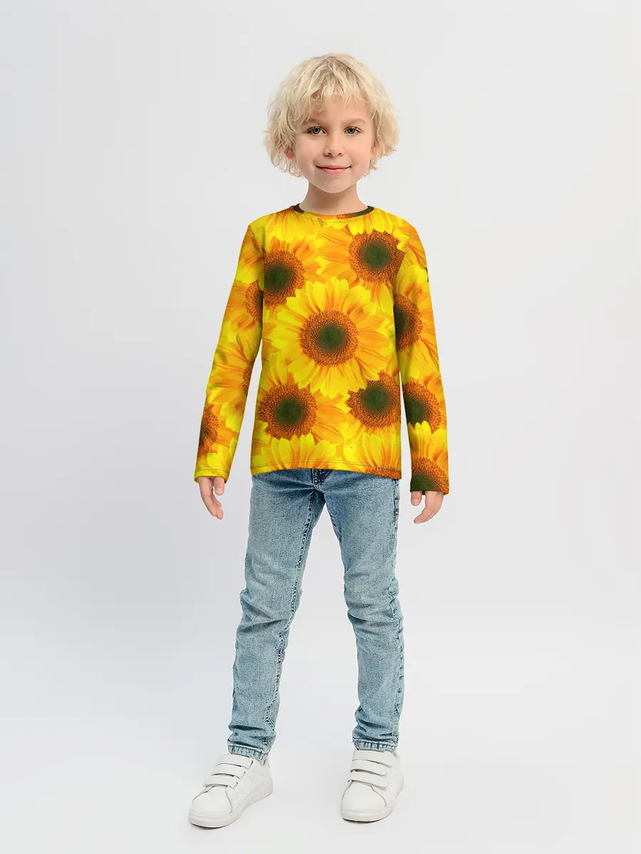 Детский лонгслив / Принт подсолнухи желтый