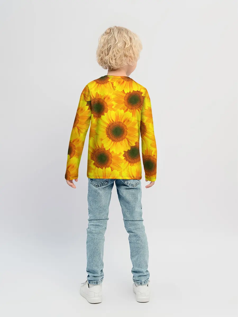 Детский лонгслив / Принт подсолнухи желтый