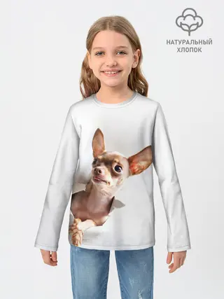 Детский лонгслив / Чихуахуа из бумаги вылазит