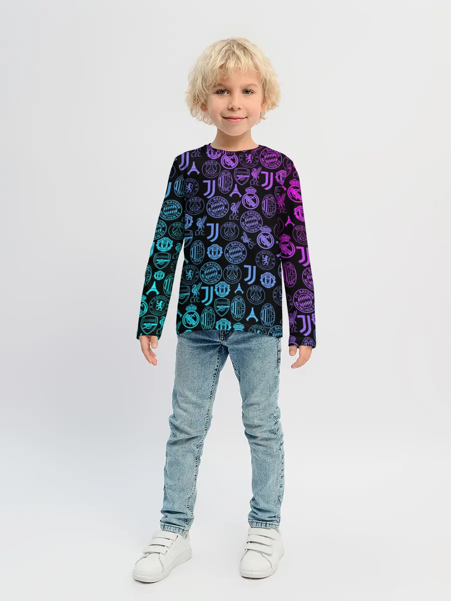 Детский лонгслив / ЛОГО ФУТБОЛЬНЫХ КОМАНД НЕОН