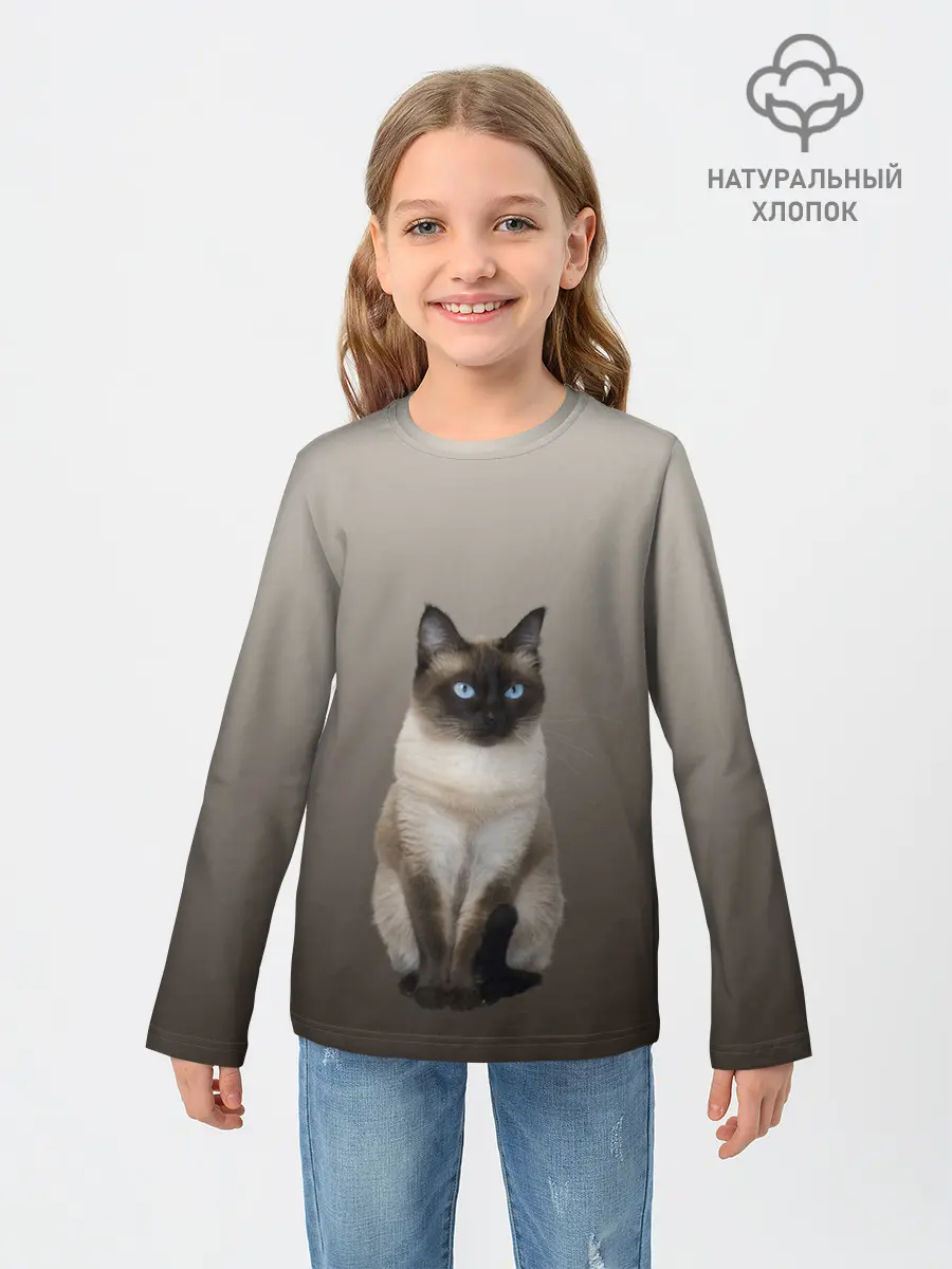 Детский лонгслив / Сиамский кот голубые глаза