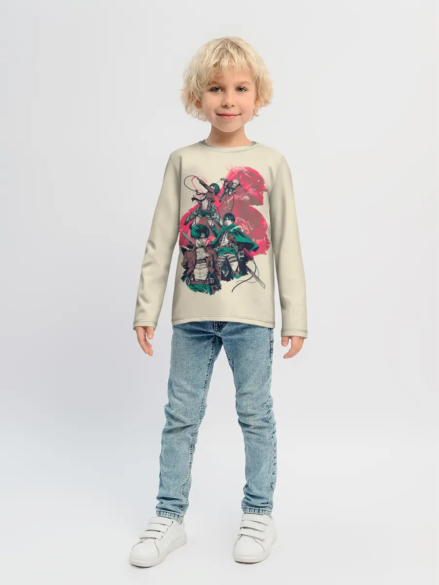 Детский лонгслив / Эрен, Микаса, Армин, Леви и Титан