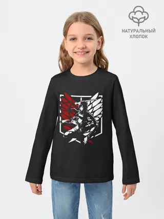 Детский лонгслив / Mikasa лого на черном