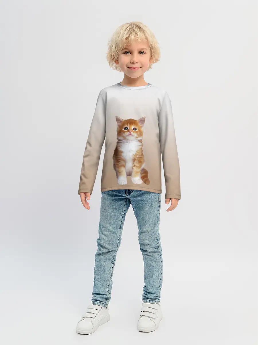 Детский лонгслив / бело-рыжий котенок реализм