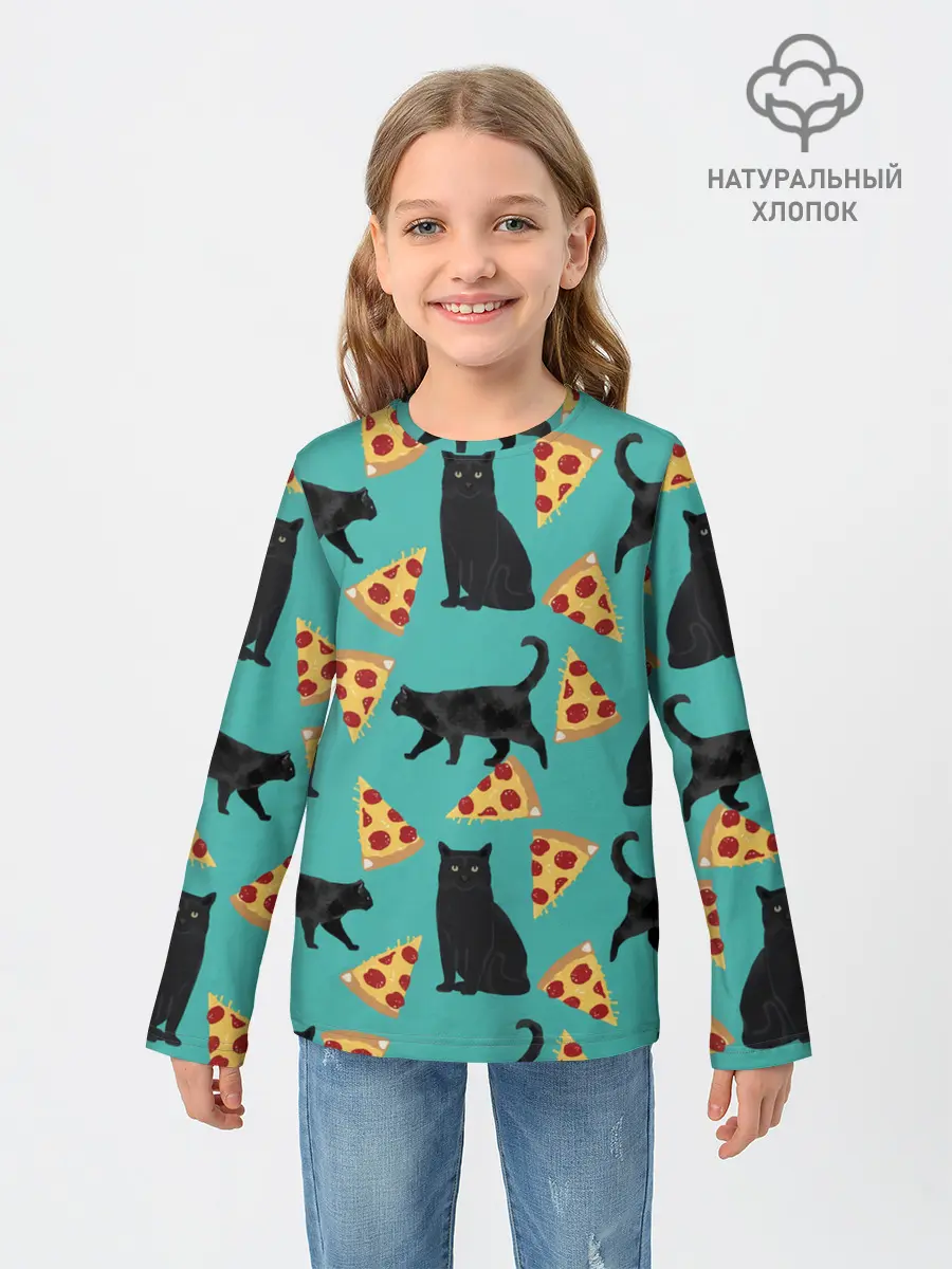 Детский лонгслив / Котики и Пиццы