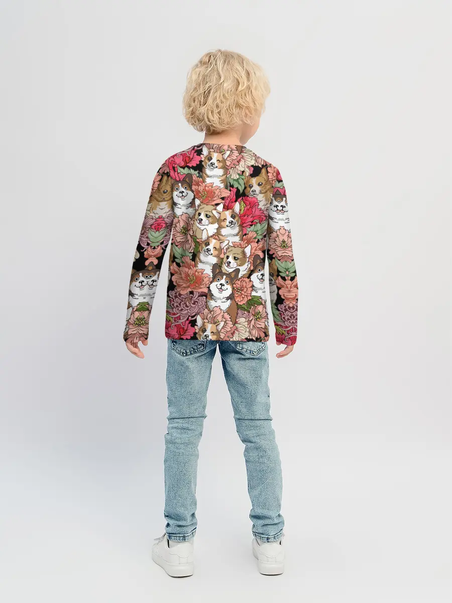 Детский лонгслив / Корги & Цветы