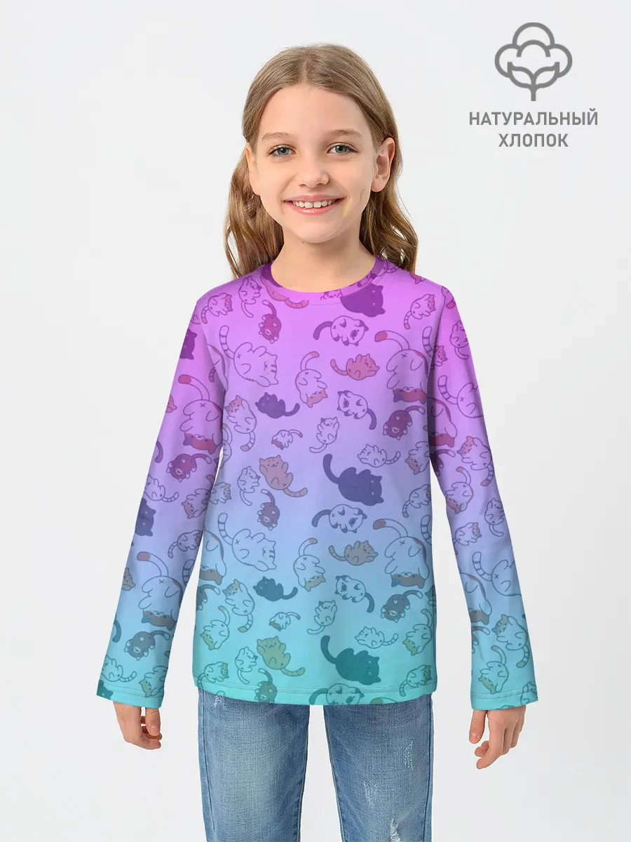 Детский лонгслив / Котики в полете