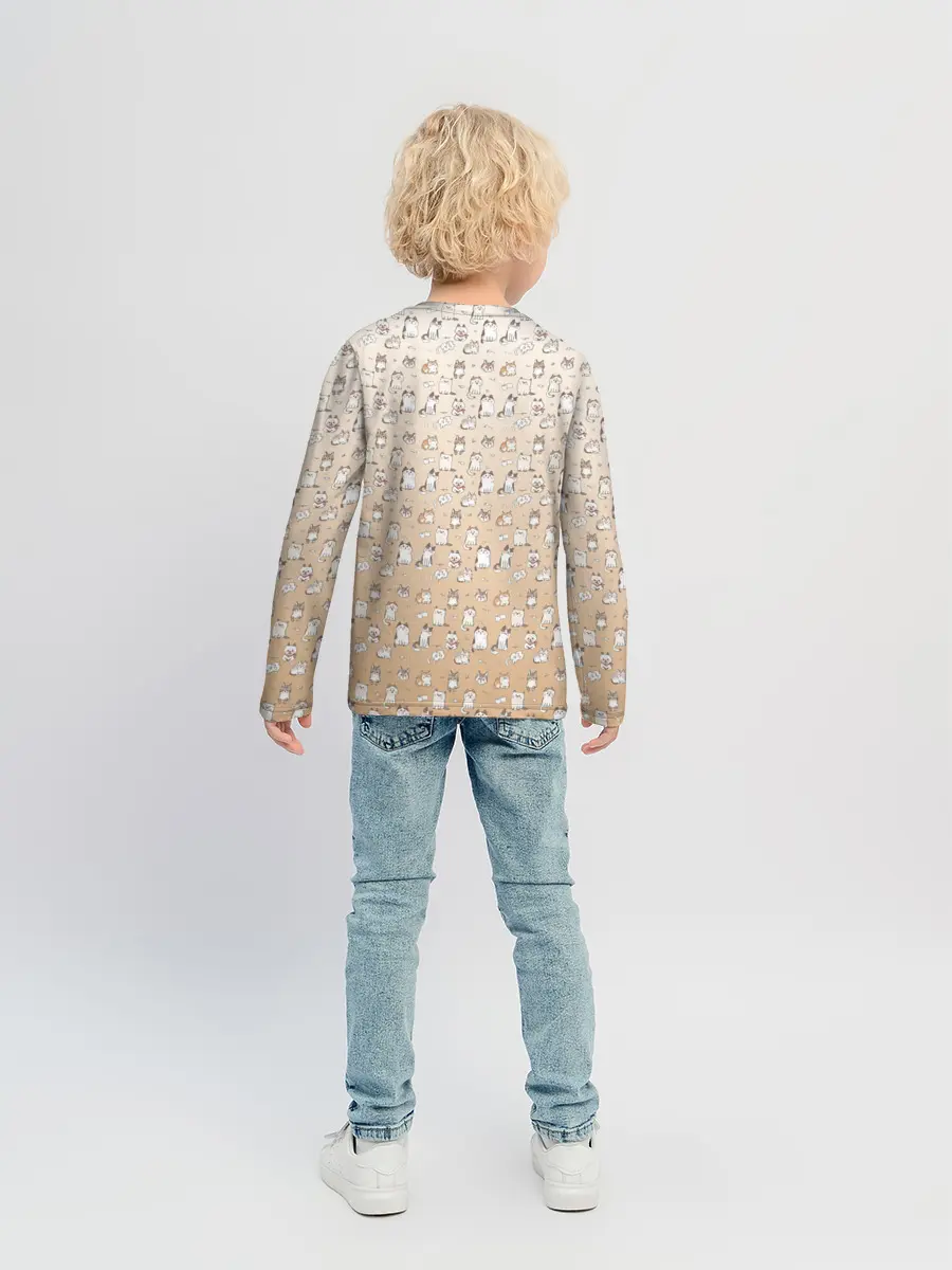 Детский лонгслив / много котиков узор