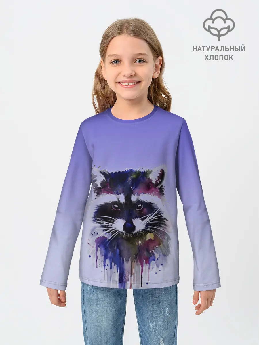 Детский лонгслив / енот акварелью потеки