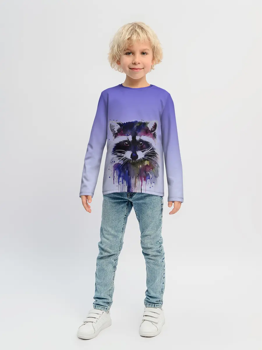 Детский лонгслив / енот акварелью потеки
