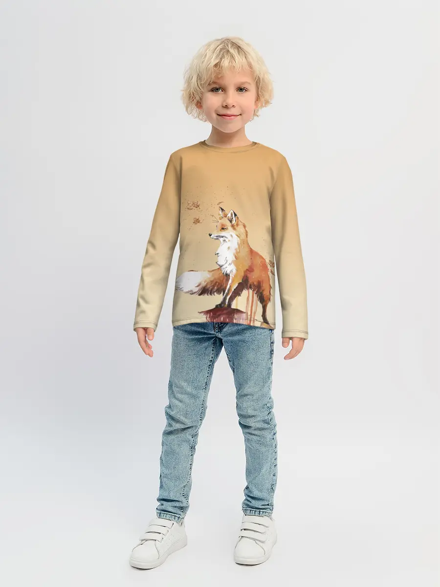 Детский лонгслив / акварельная лиса задумчивости