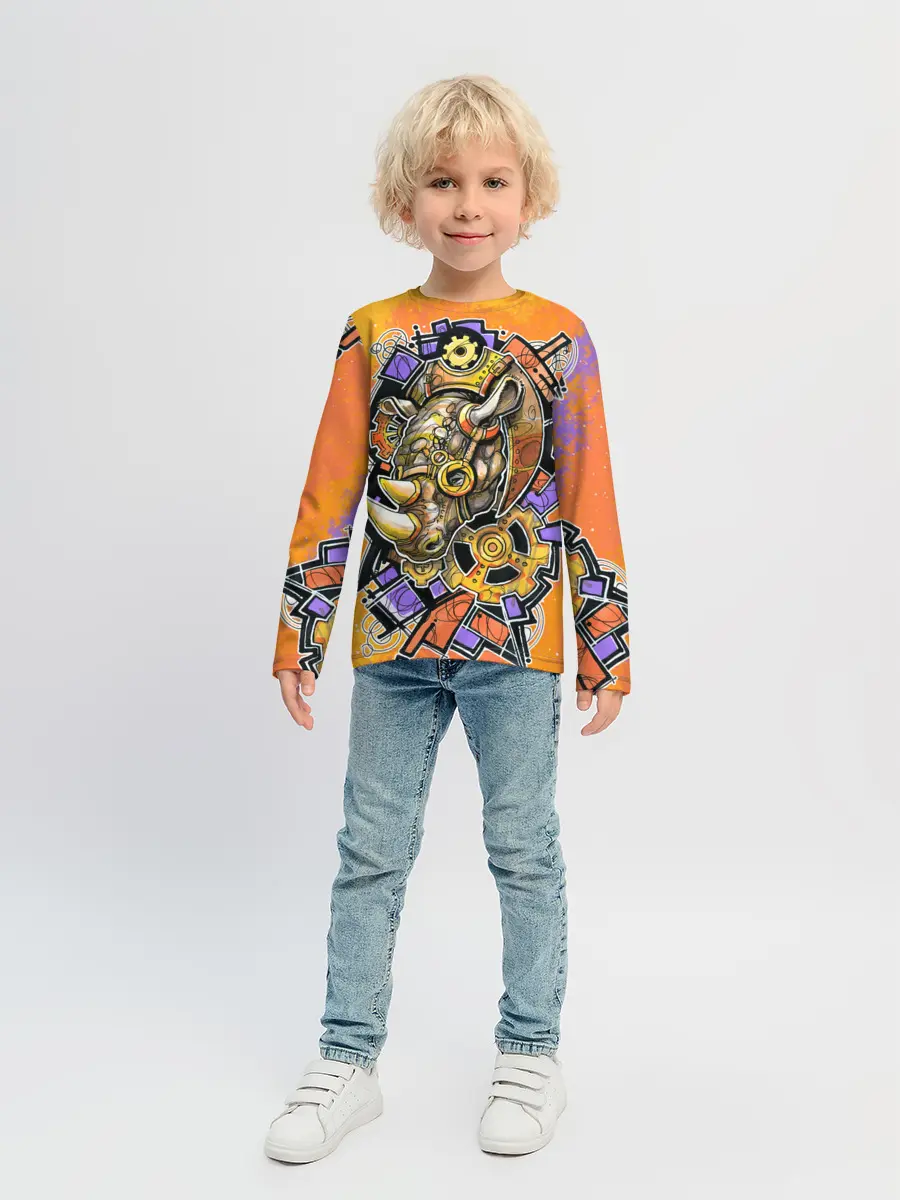 Детский лонгслив / Стимпанк Носорог - Rhino