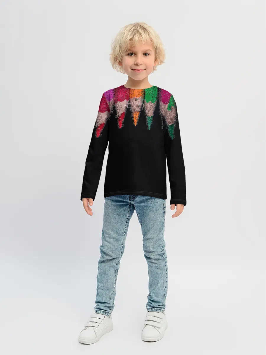 Детский лонгслив / карандаши на черном фоне